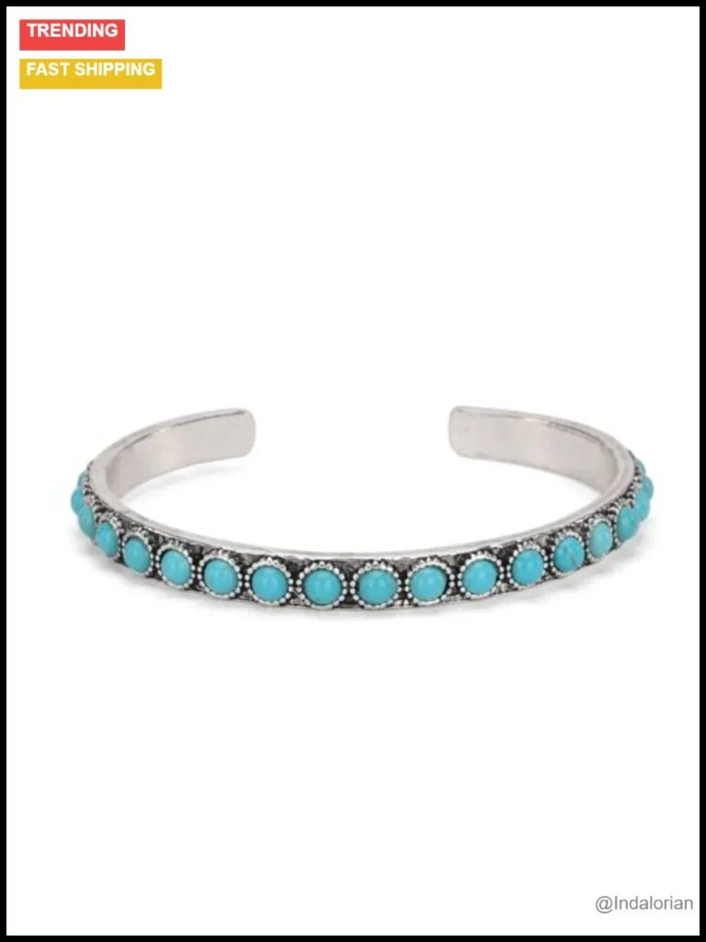 Silver Single Row Round Turquoise Open Cuff Bracelet Western Stackable